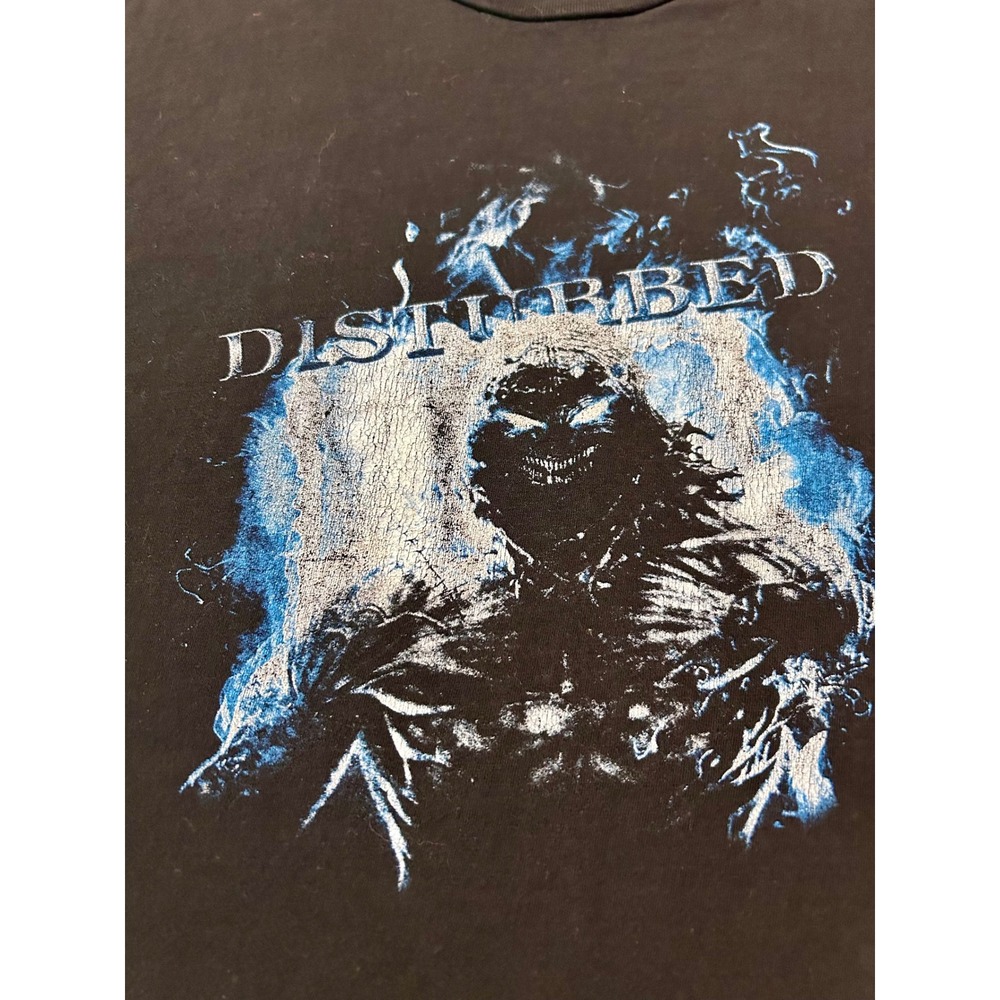 Disturbed‎ Band T-Shirt Mens XL Black Blue Flame The Guy Graphic Nu Metal Tee